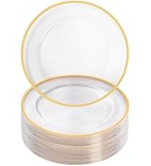 Goodluck 12-Inch Charger Plates, 50 Pack Clear Charger Plates with Gold Trim, Gold Chargers for D...