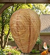 GWHOLE 4 Pack Fake Wasp Nest Decoy, Hanging Fake Hornets Nest for Yellow Jackets Outdoor Garden H...