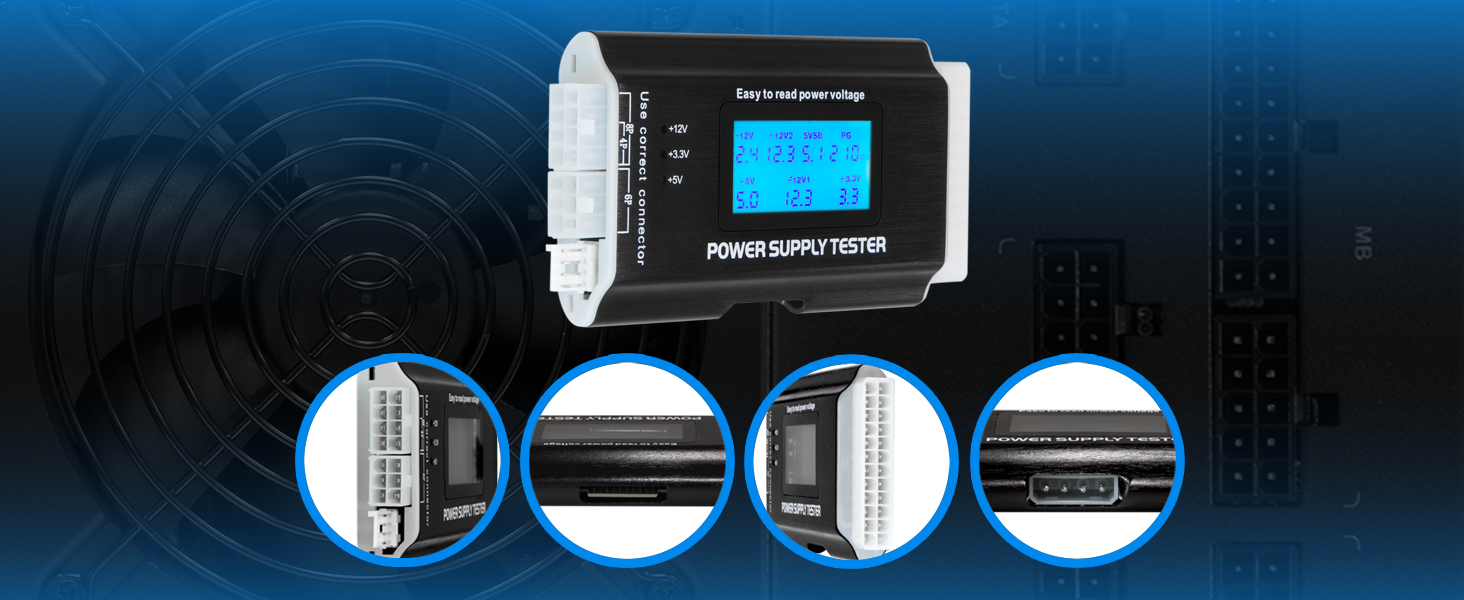 24/20 pin, 6 pin GPU, 4 Pin Molex, 4/8 pin CPU, SATA