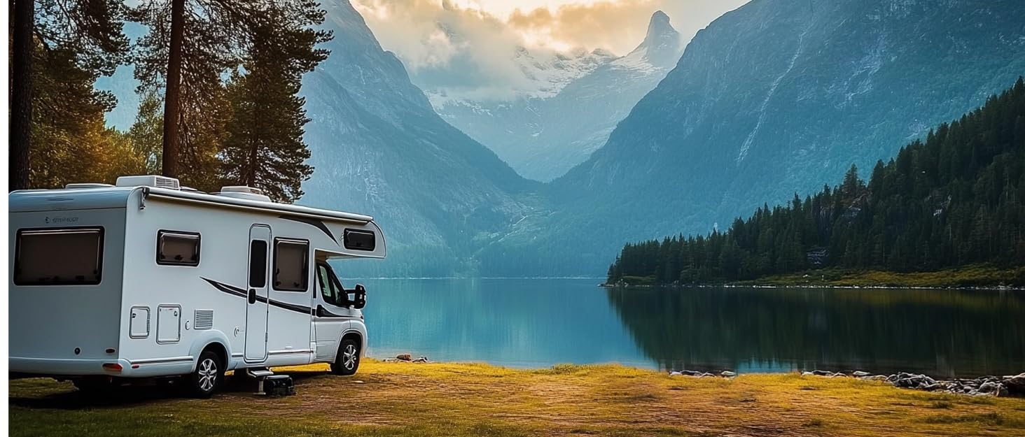 RV Shower Curtain Gradient Ombre Mountain Forest Landscape
