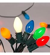 SUNSGNE 25Ft Christmas Lights Outdoor, C7 Vintage Christmas Lights with 27 Multicolor Ceramic Gla...