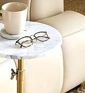 Goodinough Marble Drink Table, 12x12 Inches, Adjustable Height 22-30 Inches, Round End Side Table...
