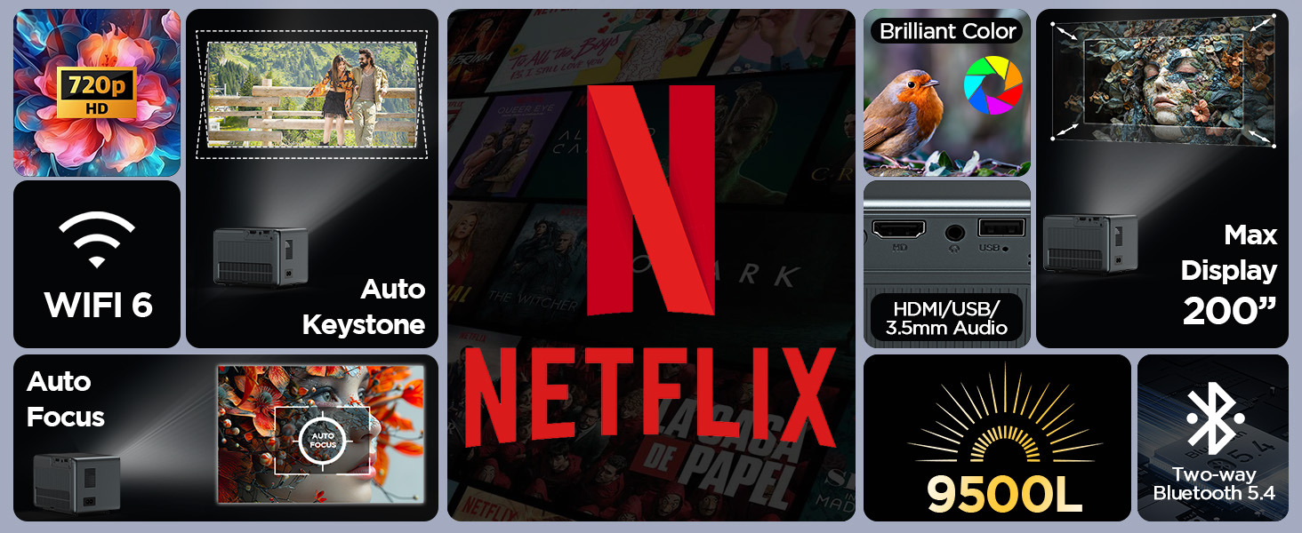 1080p 4k smart projector portable wireless indoor outdoor video projector with wifi and bluetooth