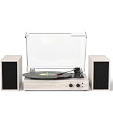 Vintage Vinyl Record Player with External Stereo Speakers, 3-Speed Belt-Drive Turntable with Blue...