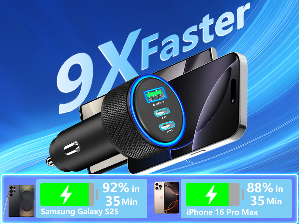 MFi Certified 3-Port 67W USB-C + USB-A Power Cigarette Lighter iPhone 16 Car Charger Fast Charging