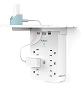 Wall Outlet Extender - Surge Protector 6 AC Outlets Multi Plug Outlet with Shelf, 2 USB and USB C...