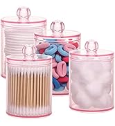 Tbestmax 4 pcs Qtips Holder Bathroom Container, 10 OZ Apothecary Jar, Pink Cotton Ball/Swabs Disp...