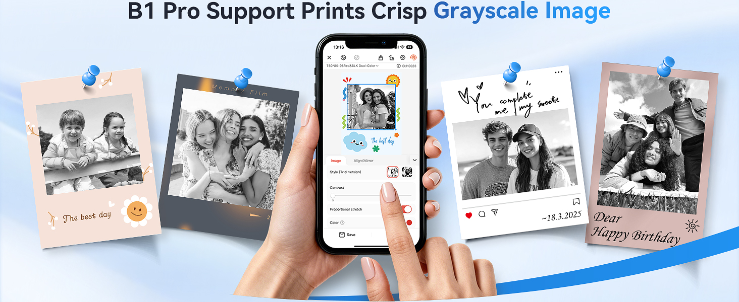 B1 PRO Printer support prints crisp grayscale image