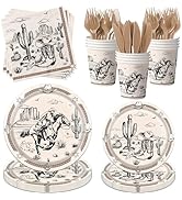 Gupesxu 150Pcs Western Paper Plates and Napkins Set Cowboy Party Supplies Wild West Baby Shower R...