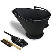 Grisun Fireplace Ash Bucket with Shovel and Hand Broom, Coal Bucket, Metal Bucket, Pellet Bucket,...