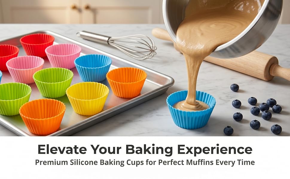 24-PCS reusable multi-color silicone round baking cups, and no stick silicone muffin pan