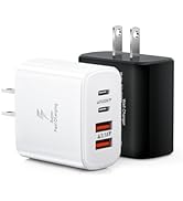 40W USB C Charger Black, 2-Pack USB C Wall Plug Fast Charging Block, 4-Port PD+QC Power Adapter M...
