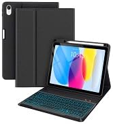 BLUTLOTUS for iPad 10th Generation Case with Keyboard 10.9 Inch - 7 Colors Backlit Wireless Detac...