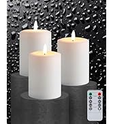 Gmnee 3"x4" Flickering Flameless Candles with Remote Timer, 3" Diameter White Pillar, Real Wax, S...