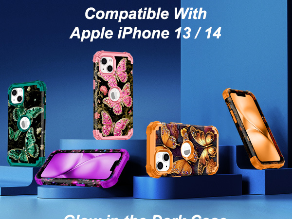 iphone 13 case iphone 14 case glow in the dark butterfly cute heavy duty
