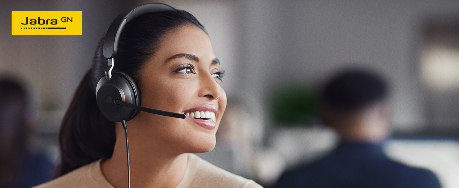 Jabra Evolve2 40 is a corded headset featuring outstanding call quality, all-day comfort