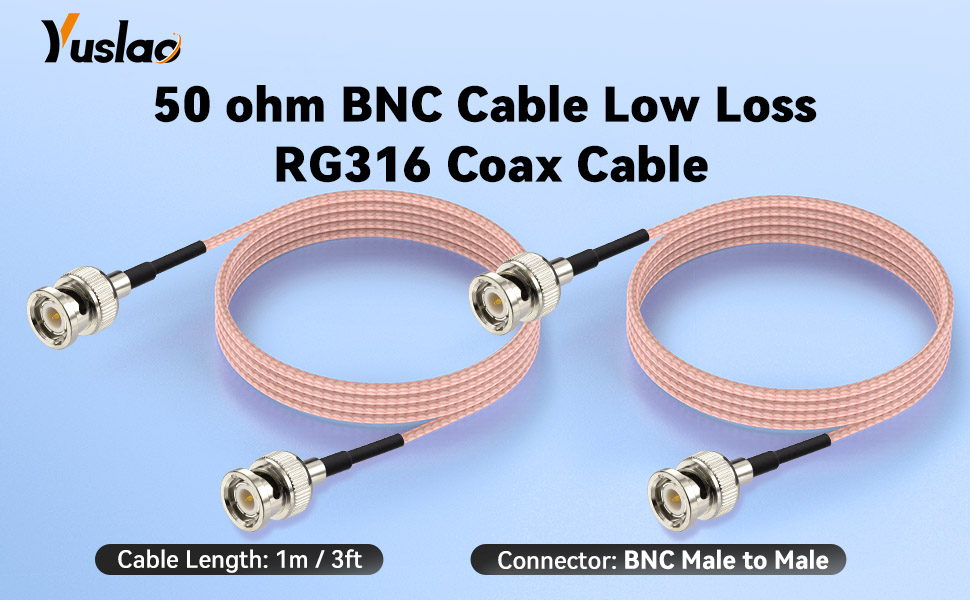 50 Ohm BNC Jumper 3ft Low Loss BNC Male to BNC Male RG316 Coax Cable 