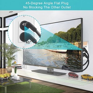 6inch Black Low Profile Flat Head 3 Prong Grounded Indoor Extension Cord