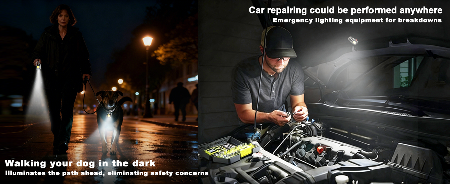 Walking your dog in the dark.Emergency lighting equipment for breakdowns.