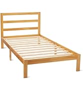 Basics Twin Bed Frame with Headboard, Solid Pine Wood with Bed Slats, Twin, Walnut