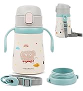 PHEENOWL 12 oz Kids Insulated Water Bottle with Straw Lid Handles &amp; Strap - SUS 316 Stainless Ste...