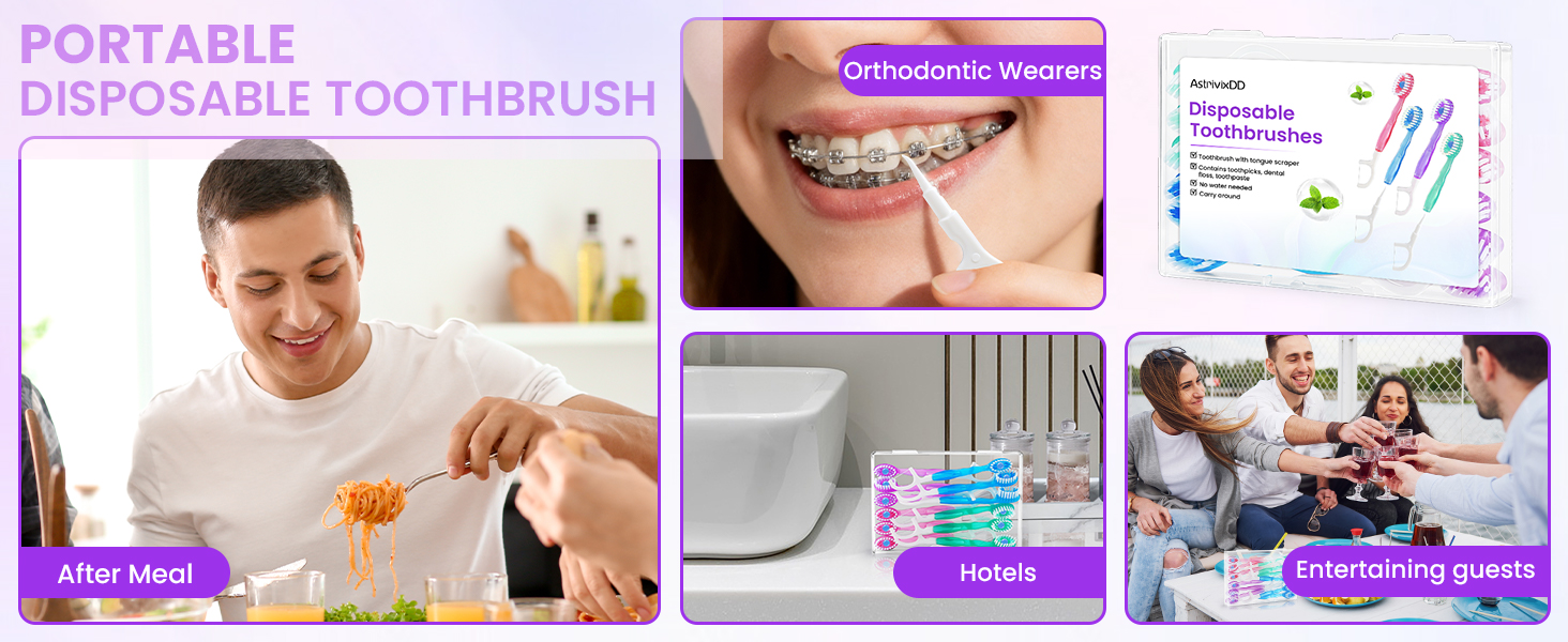 5-in-1 Mini Toothbrush Disposable, Prepasted Toothbrushes for Travel Hotel
