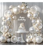 Pearl White Balloons Arch Kit, Double Stuffed White Sand Beige Ivory Balloons Pastel White Balloo...