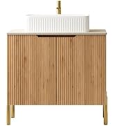 USHOWER Natural Oak 30 Inch Bathroom Vanity with Vessel Sink, Single Bathroom Sink Cabinet with 2...