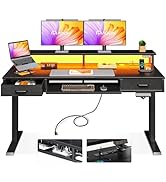 AODK Electric Standing Desk with Drawers &amp; Keyboard Tray, 55 Inch Height Adjustable Desk with Pow...