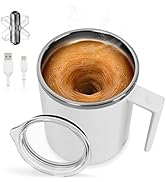 Self Stirring Coffee Mug with Magnetic Mixing, 304 Stainless Steel, Transparent Resin Lid, Automa...