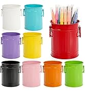 Noamus 9 Pack Metal Pen Holder, Mini Pencil Bucket with Handle, Desktop Pencil Cup Makeup Brush O...