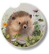 CounterArt Hedgehog in Ivy Single Absorbnent Stone Coaster for Vehicle Cup Holder 2.6” Diameter M...