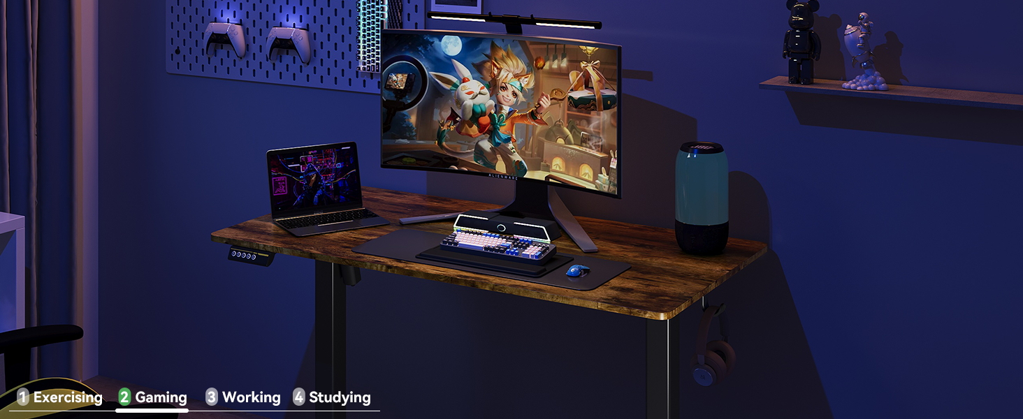 desk table standing adjustable gaming computer office stand height electric wheels home rolling up