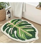 Sisher Cute Monstera Bath Mat,Green Leaf Bath Mat,Non Slip,Soft,Absorbent,Machine Washable for Ba...