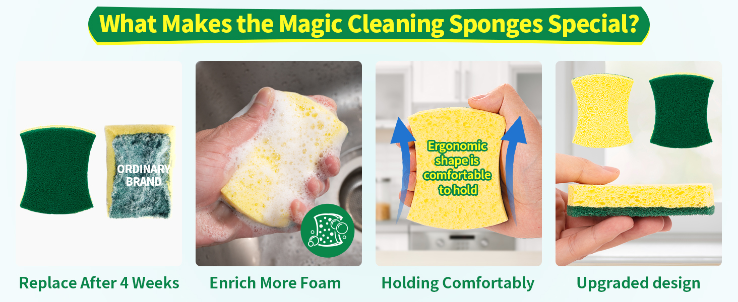 Kitchen Sponge with Double-Side &amp; Ergonomic Design