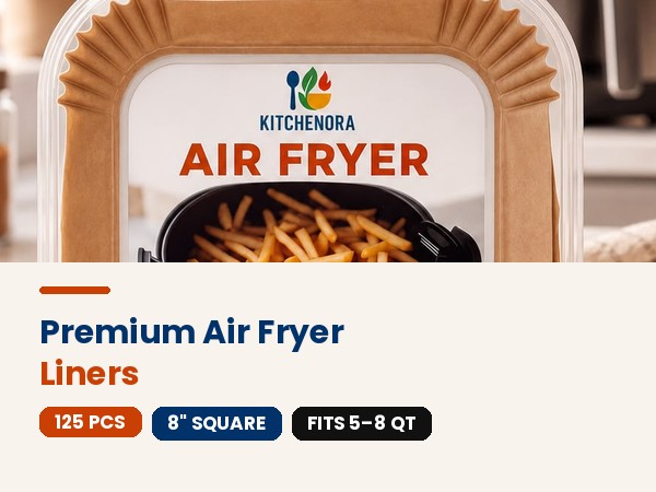 Kitchenora premium air fryer liners 125 count 8 inch square for 5-8 quart baskets