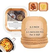 Heavy Duty Air Fryer Paper Liners,200 Pcs 6.5 Inch Square Parchment Paper,Non-Stick and Non-Leak ...