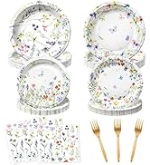 100Pcs Wildflower Plates and Napkins Party Supplies, Floral Paper Plates Wildflower Baby Shower D...