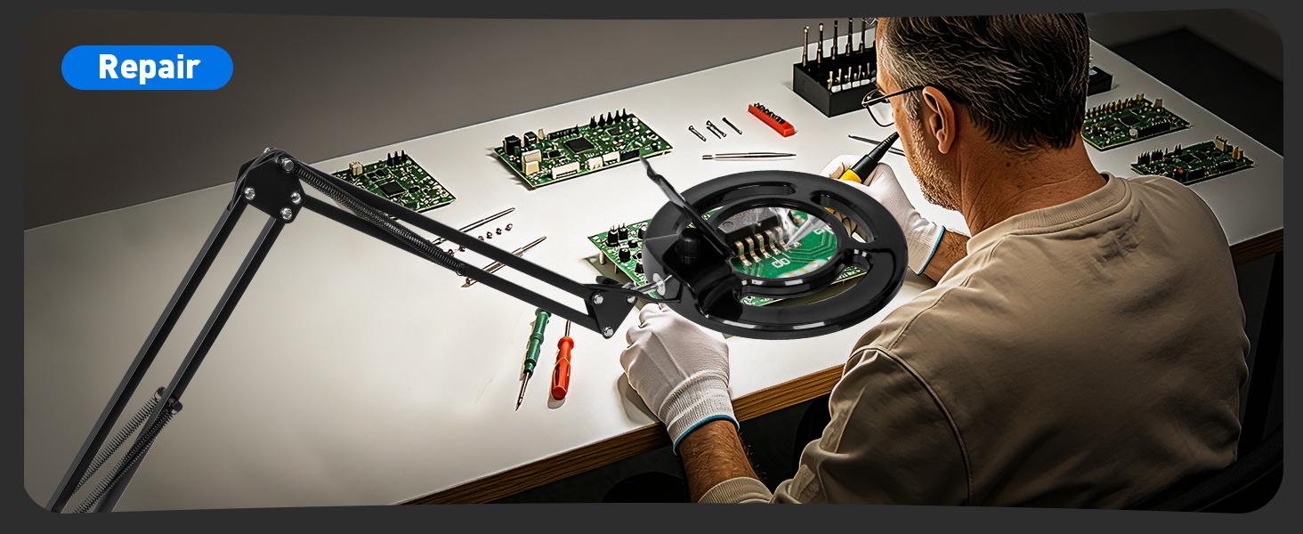 Soldering repair of circuit boards magnifying glass with light stand magnifier with light hands free