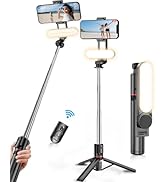 Selfie Stick Tripod with Light Extendable Selfie Stick with Detachable Wireless Remote Shutter Tr...