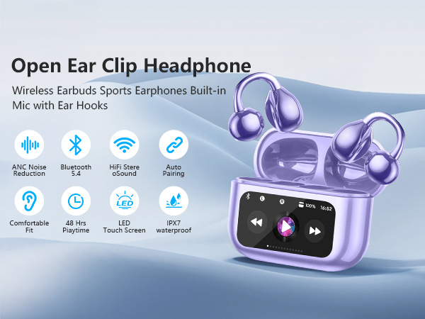Open Ear Clip Headphones Ultra Comfort Bluetooth 5.4 Headphones Over The Clip On Earbuds