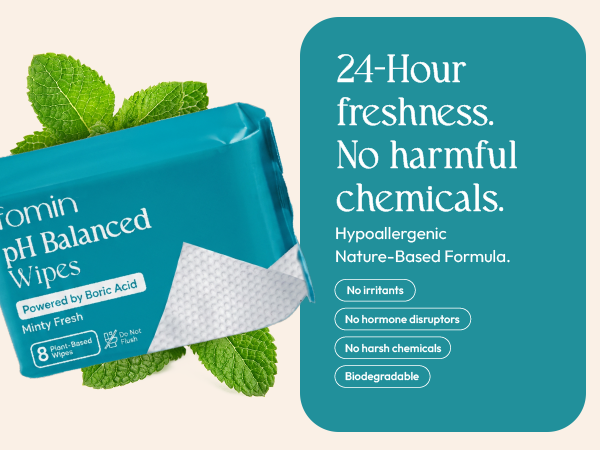 Feminine Mini Wipes New - pH Balanced - Minty Fresh