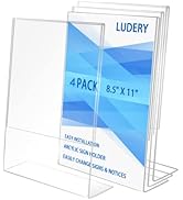Ludery Acrylic Sign Holder 8.5 x 11, Vertical Slanted Back Sign Holder , Acrylic Stands for Displ...