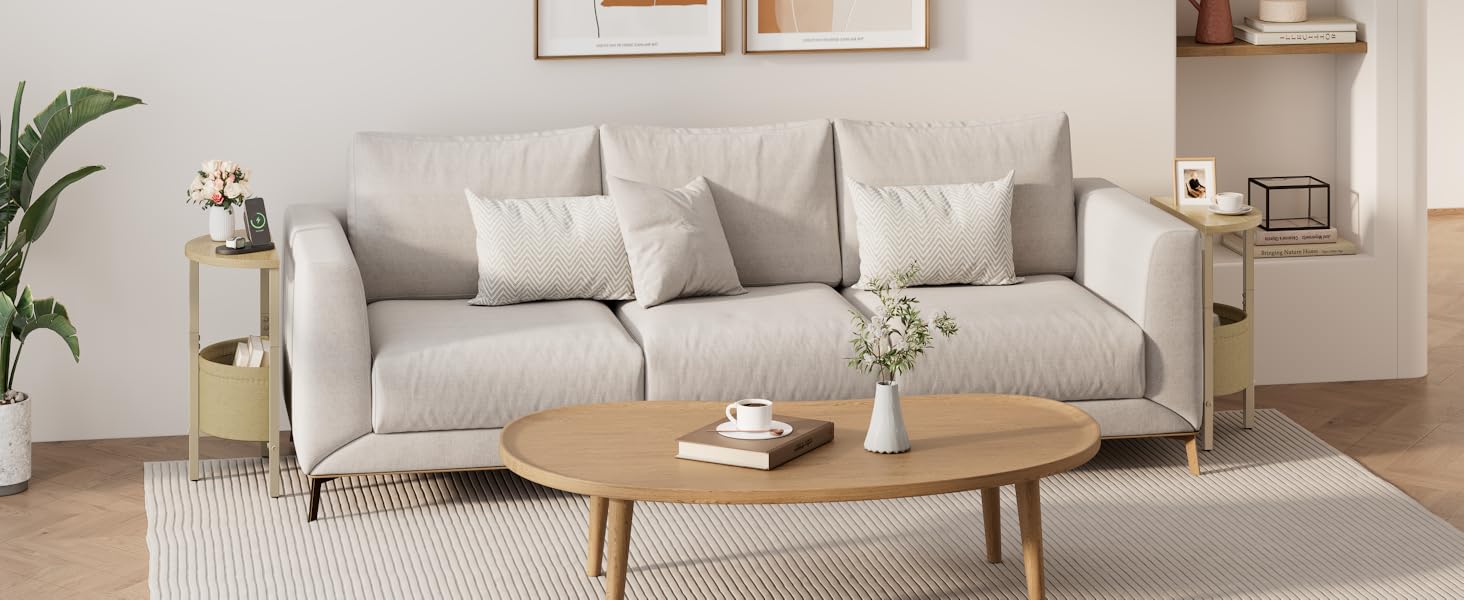 side table with fabric basket round corner accent coffee table tea sofa table