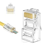 Awishwell 100-Pack Cat5e Connector Pass Through, Cat5e RJ45 Pass Through Connector, RJ45 Connecto...
