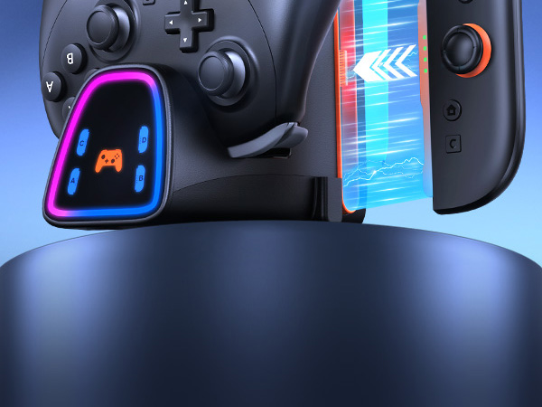 Series of dark interface screens with glowing blue UI elements and control panels, showing various digital displays and interactive elements.