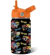 Truck Gifts for Kids - 12oz Kids Water Bottle with Straw Lid, Monster Trucks Water Bottle Insulat...