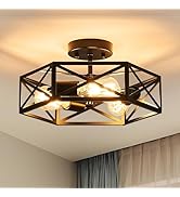 Bwxcie Modern Farmhouse Black Ceiling Light,Industrial Semi Flush Mount Ceiling Lighting Fixture,...