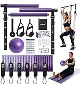 Upgraded Pilates Bar Kit with Resistance Bands Natural Latex for Women &amp; Men, Heavy-Duty Stainles...