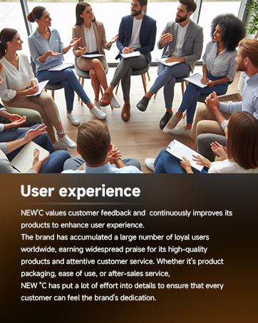 Text reads 'User experience'. Meeting environment showing groups of people sitting in circular formations engaged in discussion, suggesting collaborative workspace settings.